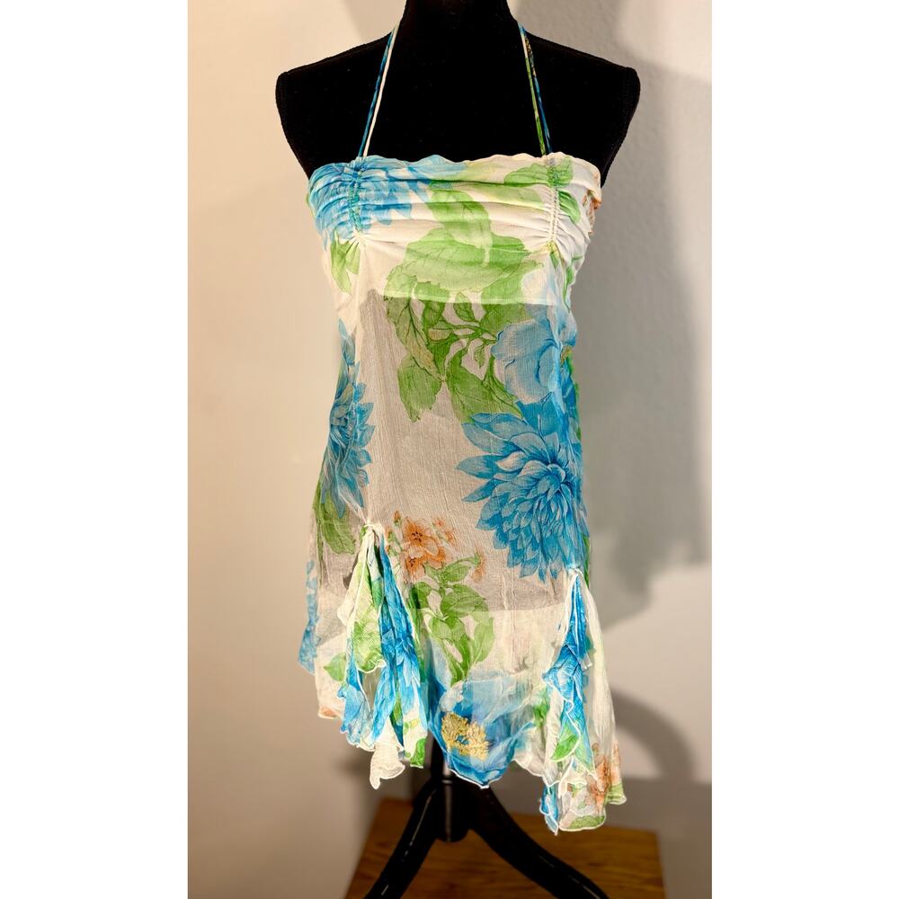 Floral Halter Midi Dress in Blue & Green